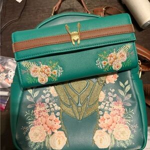 Loki Loungefly Floral Green Backpack & Wallet